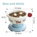 Blau-weißer Edelstahlnapf für Katzen und Hunde mit hohem Fuß im Dopamin-Stil - Kuchen / Plastikschüssel / Blau und Weiß