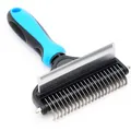 Rastrello blu 2 in 1 per la toelettatura degli animali con impugnatura ergonomica - Piccolo (17 Districante + 29 Denti) / Celeste