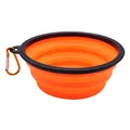 Portable orange foldable silicone pet bowl with carabiner clip for dog travel feeding - 350ml / Black Frame Without Buckle / Orange