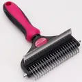 Rastrello districante 2 in 1 per animali con impugnatura ergonomica rosa per cani - Piccolo (17 Districante + 29 Denti) / Rosso rosa
