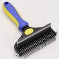 Rastrello professionale per animali con manico ergonomico blu e giallo per cani e gatti - Piccolo (17 Districante + 29 Denti) / Blu zaffiro