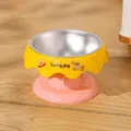 Hochwertiger erhöhter Edelstahlnapf für Haustiere im gelben und rosa Dopamin-Stil - Wellen-Stil / Edelstahlschale / Gelb
