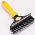 Rastrello districante 2 in 1 e pettine per animali con manico giallo - Piccolo (17 Districante + 29 Denti) / Grano