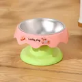 Erhöhte Edelstahlschale für Haustiere in leuchtendem Pink und Grün-Dopamin-Stil - Wellen-Stil / Edelstahlschale / Rosa