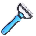 Brosse de dématage ergonomique bleue et noire pour chiens et chats avec lames en acier inoxydable - Râteau de Sous-poil pour Animaux / L / Bleu Vif