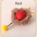 Interactieve pluche rode kattenbal met bruin imitatiebont en een gele zachte pompon - Pluche Stijl / Rood