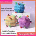 Trois balles de jeu sonores colorées pour animaux de compagnie avec rubans pour chiens - Balle à grelot / Jaune