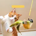 Interaktives zwitscherndes Vogel-Katzenspielzeug mit Federn und Hängeseil für die Tür. - Spielzeugvogel (Grüner Fitis)