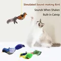 Interaktives zwitscherndes Vogelspielzeug mit Katzenminze und Federn für Katzen - Spielzeugvogel (Blaues Rotkehlchen)