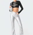 Stilvolle silberne Schlaghose mit hoher Taille für Damen mit glänzendem und modernem Finish - 3XL / Unterteile / Weiß