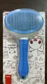 Blue and white pet grooming slicker brush with self-cleaning bristles for cats & dogs - TPR Pin Brush / Blister Card Packaging / Blue