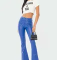 Eleganti pantaloni a zampa in ecopelle blu vivace a vita alta per un look alla moda - Blu zaffiro