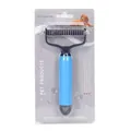 Professionelle doppelseitige Unterharkbürste mit ergonomischem blauem Griff für Hunde - Entfilzungskamm / Himmelblau-Groß-Kartenverpackung