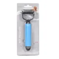 Professionelle doppelseitige Haustier-Entfilzungsharke aus Edelstahl mit blauem Griff - Entfilzungskamm / Himmelblau-Klein-Kartenverpackung