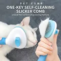 Blue and white self-cleaning pet slicker brush for cats with ergonomic handle - Self-Cleaning Needle Comb / OPP Bag / Blue