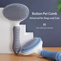 Spazzola autopulente professionale per peli di animali con un clic, in colore blu - Spazzola con Pulsante / Sacchetto OPP / Grigio