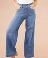 High-waist wide-leg blue denim jeans for women featuring a vintage straight fit design - 3XL / Bottom (Extra Long) / Light & Dark Blue
