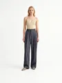 Elegant high-waist wide-leg suit trousers in dark grey for women's office wear - S / Bottoms / Dark Gray