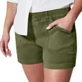 Stilvolle olivgrüne Jeans-Shorts für Damen mit hoher Taille und schmaler Passform - XS / Unterteile / Olivgrün