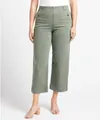 Hoch taillierte olivgrüne verkürzte Hose für Damen mit geradem Bein und Taschendetail - XS / Unterteile / 9/10 Länge / Bohnengrün