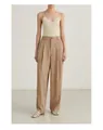 Elegante khakifarbene Anzughose mit hoher Taille und weitem Bein für das Damenbüro - Khaki