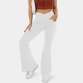 Elegant high stretch white denim flare jeans with trendy crossover waist design for women - 2XL / Bottoms / White