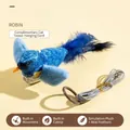 Pluche roodborstje kattenspeeltje met echte veren en elastisch ophangtouw - Simulatie Piepende Vogel / Blauw