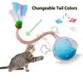 Interactieve elektrische kattenspeelbal met een vervangbare kleurrijke verenstaart - Vogelgeluid Noppenbal (Met Libellenstaart) / Blauw