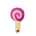 Detailansicht eines rosa lutscherförmigen Plüsch-Hundespielzeugs mit Quietschfunktion - Lutscher / Fuchsia