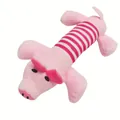 Jouet couineur en peluche cochon pour chiens avec corps rayé rose et blanc résistant - Cochon Rayé