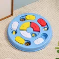 Interactieve blauwe hondenpuzzel voederbak met kleurrijke hart- en botschuifregelaars - Circulair (229 Nieuw) / Rond Blauw