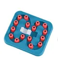 Jouet interactif de puzzle pour animaux avec couvercles coulissants rouges sur base bleue - Cube Magique Vert