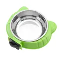 Green cat-shaped stainless steel pet bowl with secure cage mounting screw attachment - 213 Green / Green