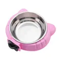 Hanging stainless steel pet bowl in pink with cat-ear design for cage mounting - 213 Pink / Pink