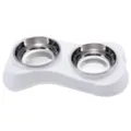 Premium double stainless steel pet bowls with white non-slip base for cats and dogs - 209 White / White