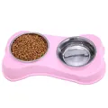 Roze botvormige dubbele voerbak voor honden en katten met roestvrijstalen bakjes - 209 Roze / Rood