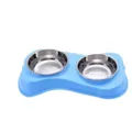 Blauwe dubbele voerbak voor huisdieren met roestvrijstalen bakjes van voedselkwaliteit - 209 Blue / Blauw