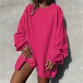 Detail view of magenta oversized sweatshirt with drop shoulder and ribbed cuffs. - S / Tops / Rose Red