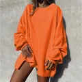 Bright orange oversized crewneck sweatshirt for women with long sleeves and loose fit - S / Tops / Orange