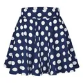 Full view of the navy blue polka dot mini skirt showing the flared A-line cut detail - S / Bottoms / Dark Royal Blue