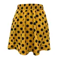 Stylish yellow mini flared skirt with black polka dots featuring a comfortable elastic waist - S / Bottoms / Yellow