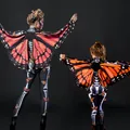 Parent-child Halloween costume featuring butterfly wings and skeleton print bodysuit - S / Set / Cloak