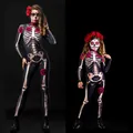 Tuta da scheletro Halloween con rose rosse per cosplay madre e figlia costume completo - Taglia S / Set / Nero