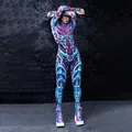 Detailansicht des bunten Damen-Skelett-Overalls für Halloween-Cosplay-Kostüme - Blau