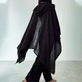 Detailed back view of black asymmetrical hooded cotton linen lounge set for women. - S / Top And Bottom / Black