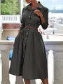Elegante completo due pezzi con camicia corta grigia gessata e gonna midi con bottoni. - Taglia S / Top E Pantaloni / Nero