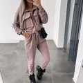 Stylish mauve two-piece tracksuit set with zip-up top and jogger pants for women - S / Top And Bottom / Light Purple