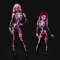 Halloween pink floral skeleton parent-child matching jumpsuit costume for women girls - S / Adult Jumpsuit / Pink