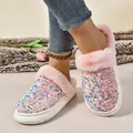 Funkelnde Pailletten-Plüschhausschuhe für Damen mit dicken Sohlen in zartrosa Modell - 36-37 / Rosa