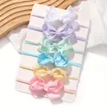 Set of 6 colorful grosgrain bow elastic nylon headbands for babies and toddlers - Style G (Code)